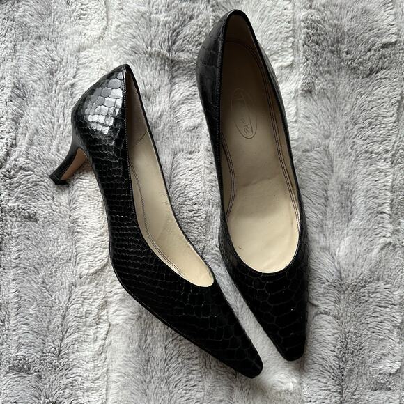 Talbots Black Crocodile Pointed Toe 2" Pumps Heels Women's Size 10 - Picture 1 of 10